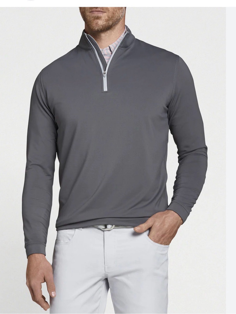 Peter Millar Perth Performance Men's  Quarter-Zip Golf Pullover Gray Size XXL